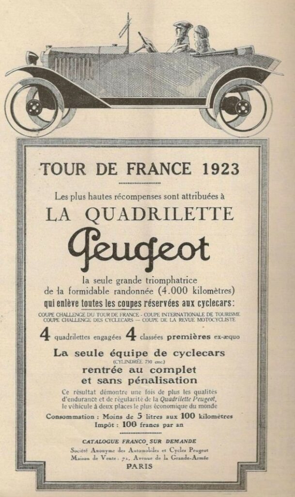 Werbeanzeige Peugeot Quadrilette