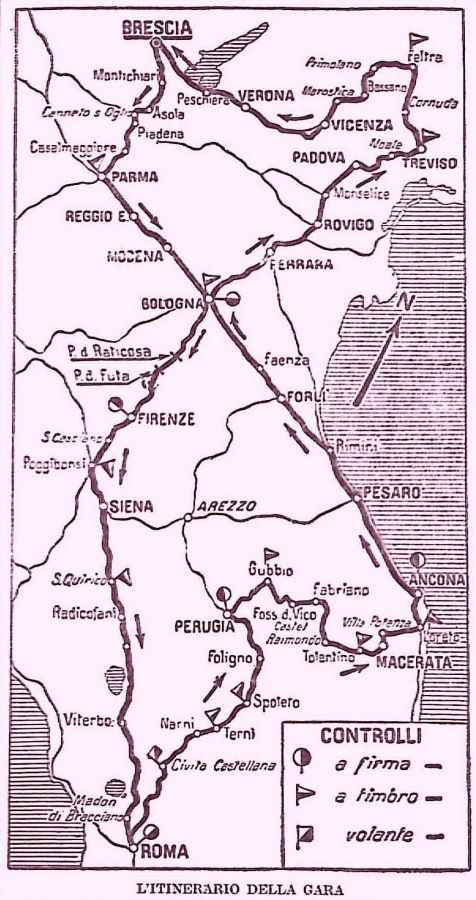 Die Streckenführung der ersten "Mille" 1927