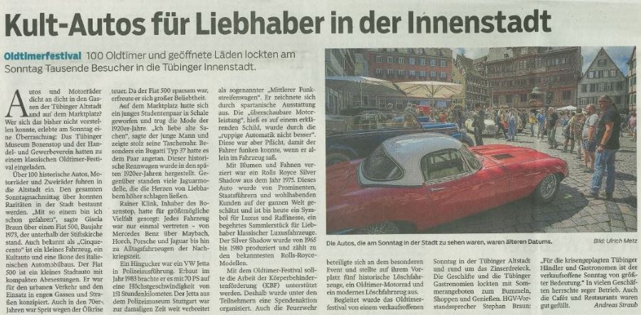 Zeitungsartikel Oldtimer in Tübingen